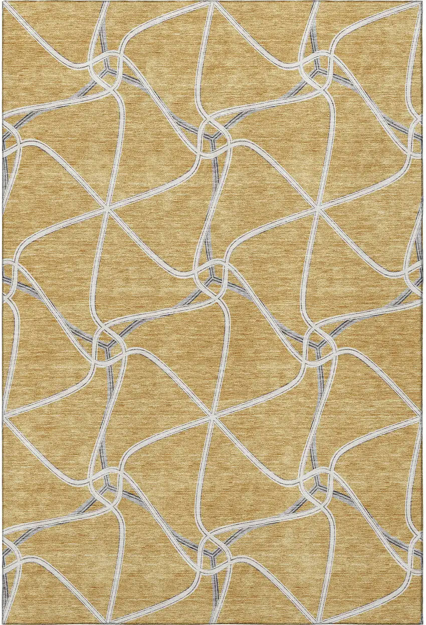 Gold Ivory And Gray Geometric Washable Area Rug With UV Protection Photo 3
