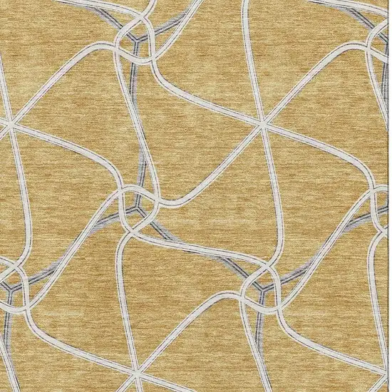 Gold Ivory And Gray Geometric Washable Area Rug With UV Protection Photo 2