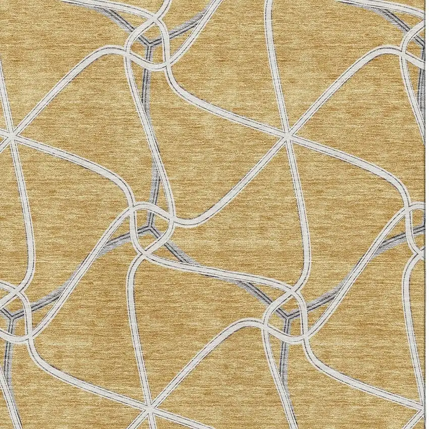 Gold Ivory And Gray Geometric Washable Area Rug With UV Protection Photo 2