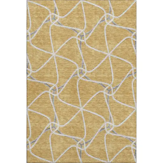 Gold Ivory And Gray Geometric Washable Area Rug With UV Protection Photo 1