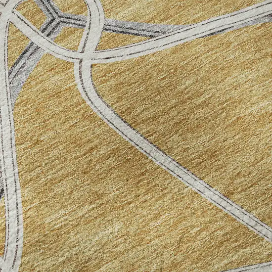 Gold Ivory And Gray Geometric Washable Area Rug With UV Protection Photo 8