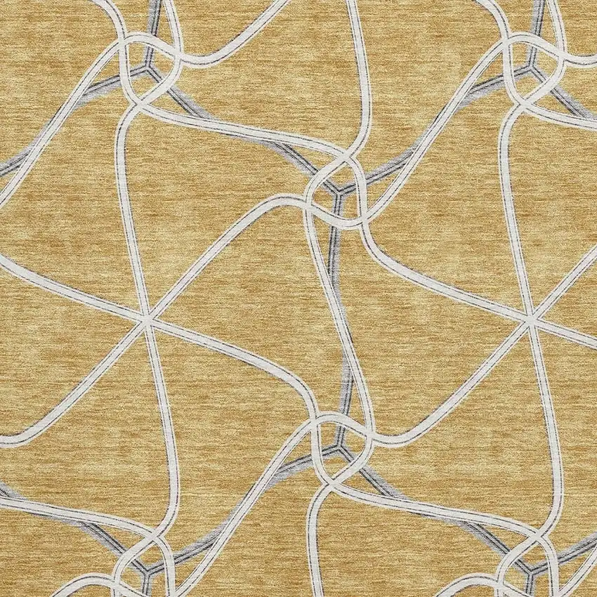 Gold Ivory And Gray Geometric Washable Area Rug With UV Protection Photo 2