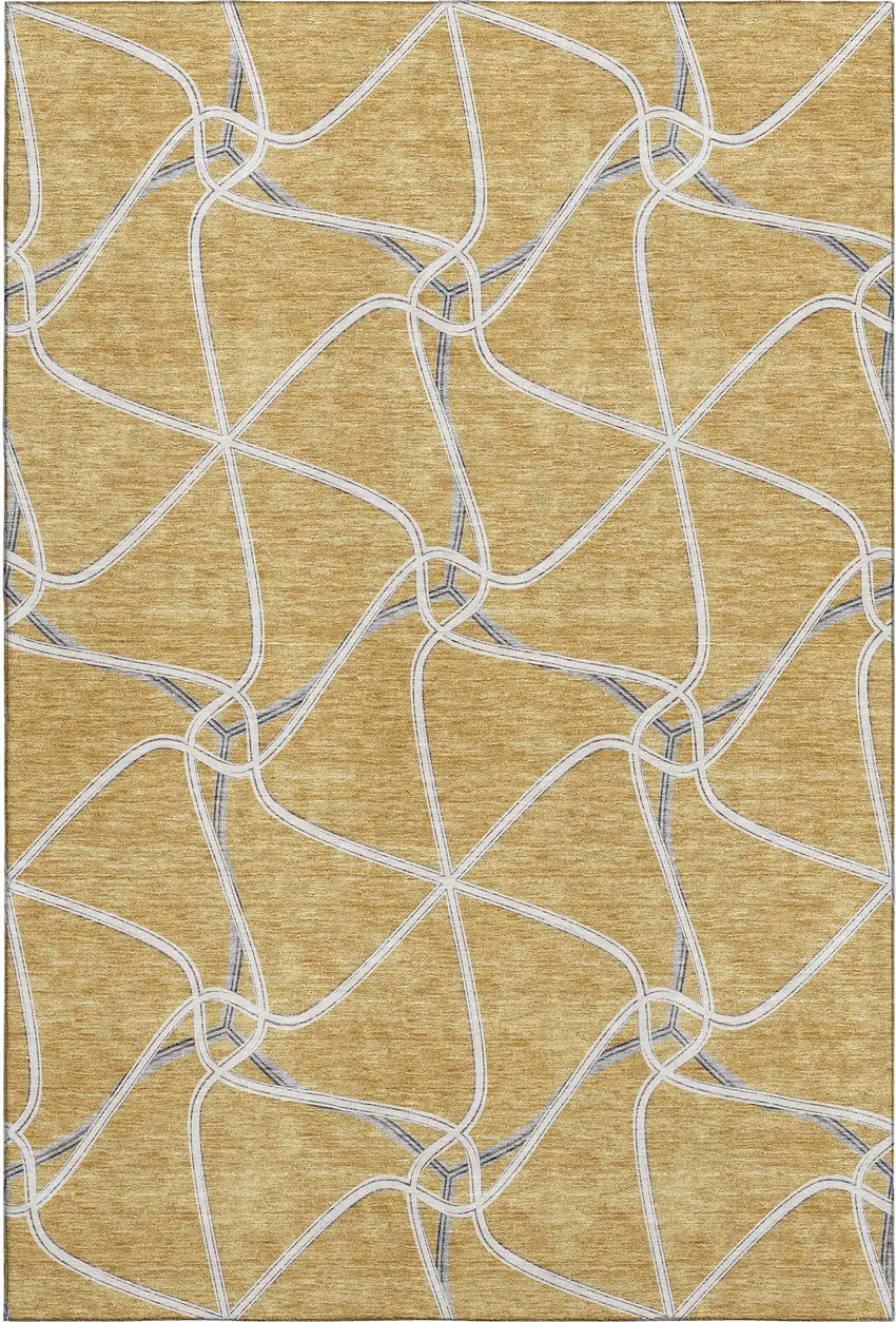 Gold Ivory And Gray Geometric Washable Area Rug With UV Protection Photo 1