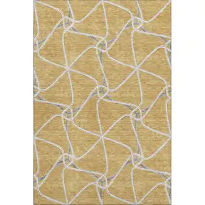 Photo of Gold Ivory And Gray Geometric Washable Area Rug With UV Protection