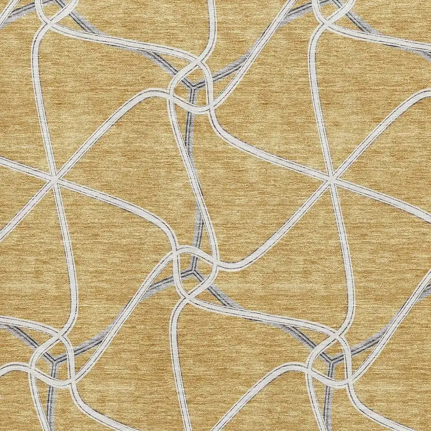 Gold Ivory And Gray Geometric Washable Area Rug With UV Protection Photo 2