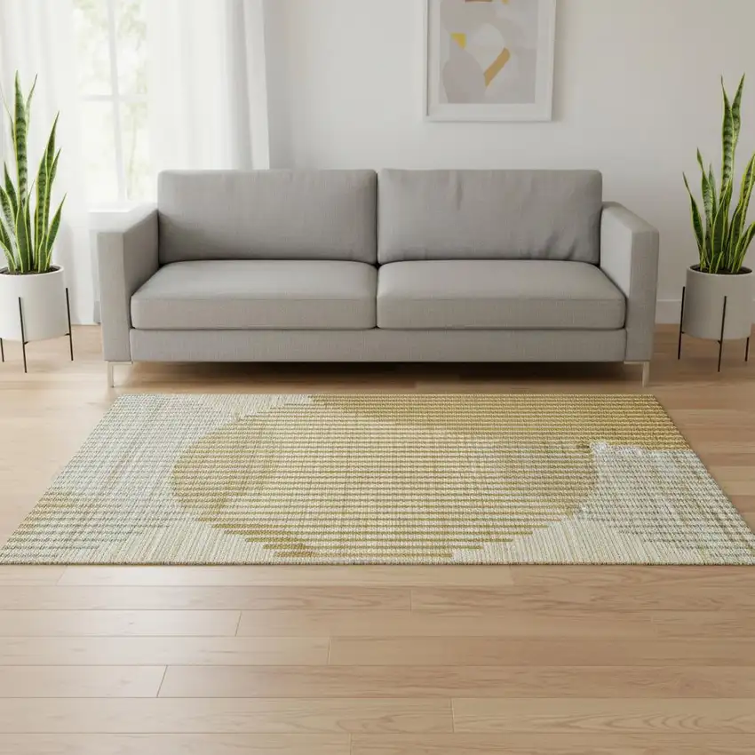 Gold Ivory And Gray Geometric Washable Area Rug With UV Protection Photo 2