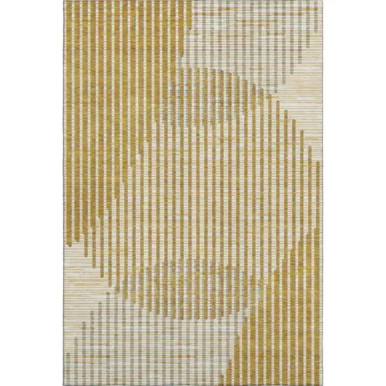 Gold Ivory And Gray Geometric Washable Area Rug With UV Protection Photo 1