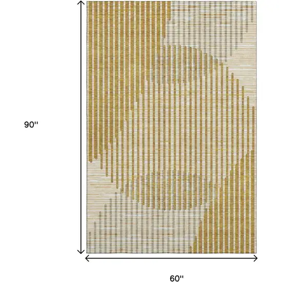 Gold Ivory And Gray Geometric Washable Area Rug With UV Protection Photo 7