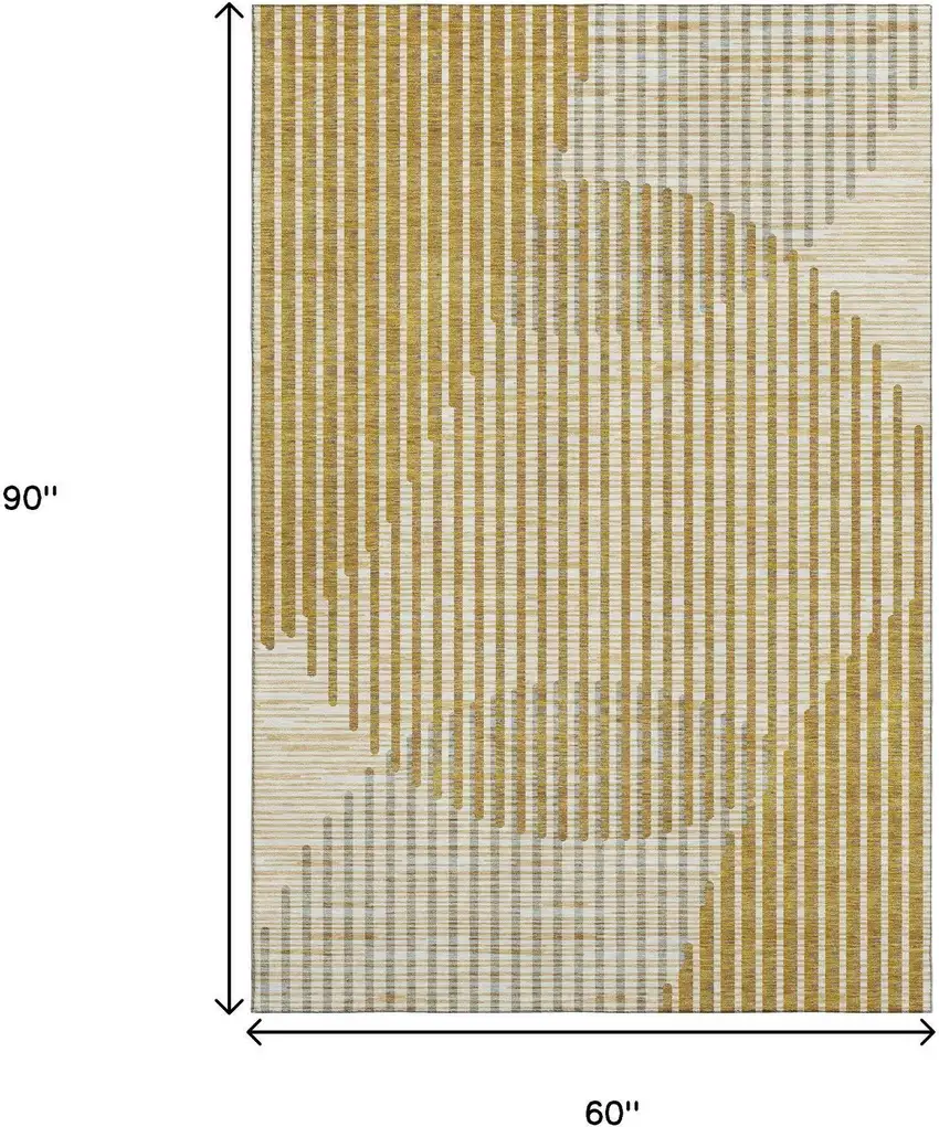 Gold Ivory And Gray Geometric Washable Area Rug With UV Protection Photo 7