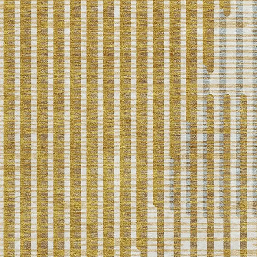 Gold Ivory And Gray Geometric Washable Area Rug With UV Protection Photo 2