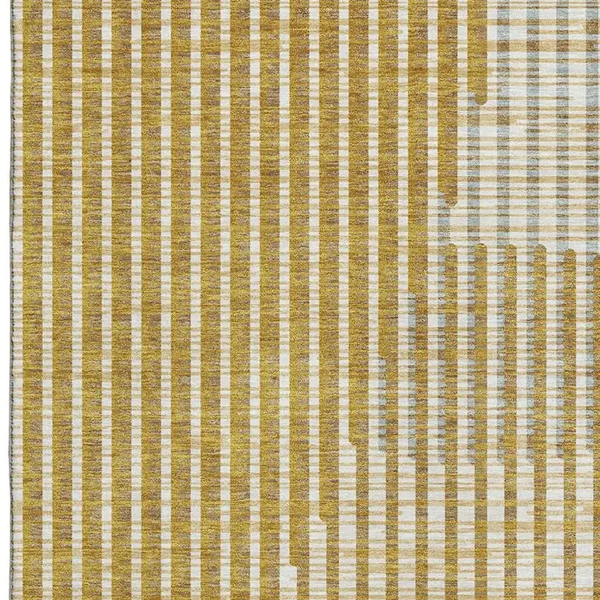 Gold Ivory And Gray Geometric Washable Area Rug With UV Protection Photo 3