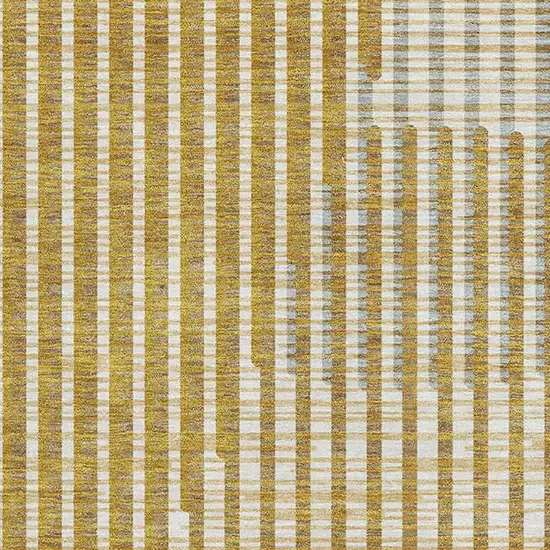 Gold Ivory And Gray Geometric Washable Area Rug With UV Protection Photo 2