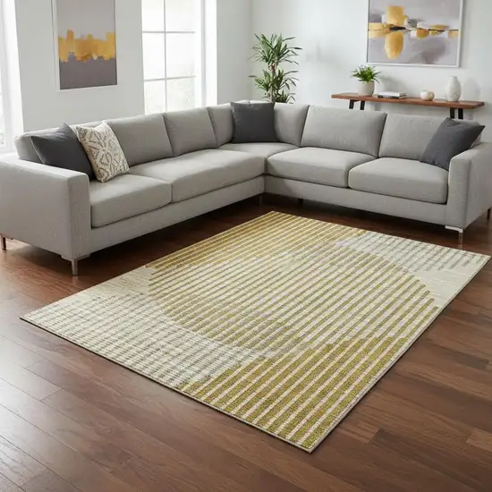 Gold Ivory And Gray Geometric Washable Area Rug With UV Protection Photo 2