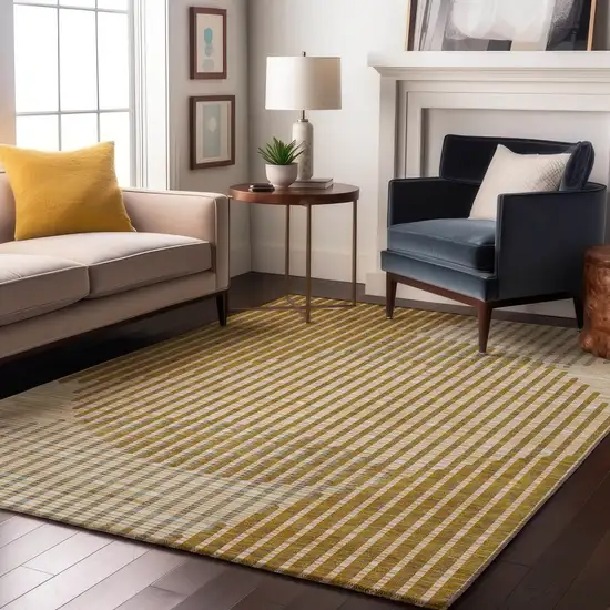 Gold Ivory And Gray Geometric Washable Area Rug With UV Protection Photo 4