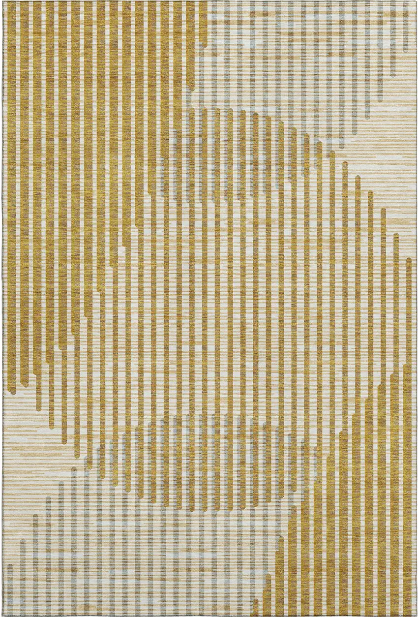 Gold Ivory And Gray Geometric Washable Area Rug With UV Protection Photo 1