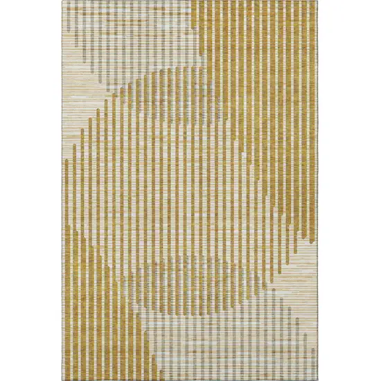 Gold Ivory And Gray Geometric Washable Area Rug With UV Protection Photo 3