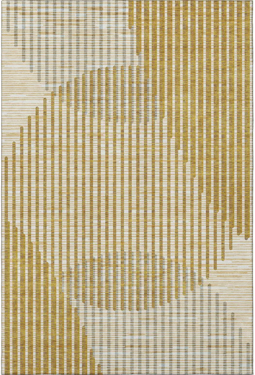 Gold Ivory And Gray Geometric Washable Area Rug With UV Protection Photo 3