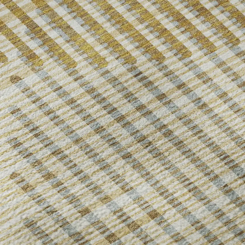 Gold Ivory And Gray Geometric Washable Area Rug With UV Protection Photo 9