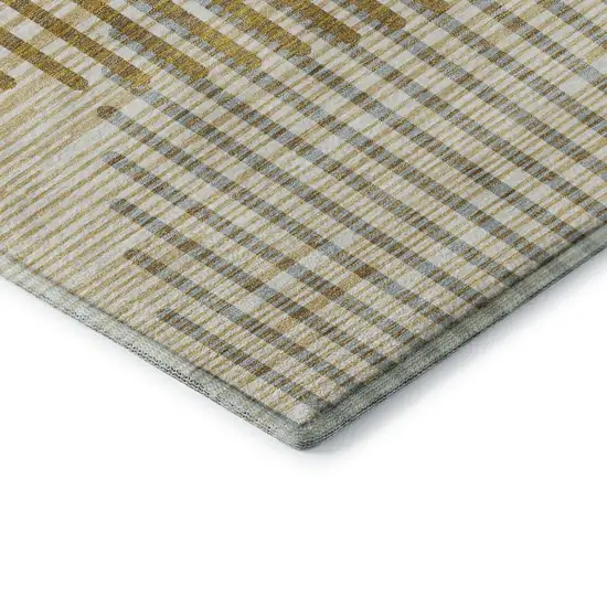 Gold Ivory And Gray Geometric Washable Area Rug With UV Protection Photo 7