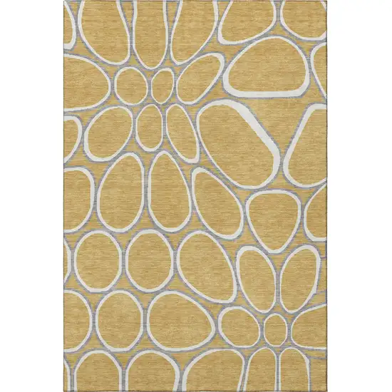 Gold Ivory And Gray Geometric Washable Area Rug With UV Protection Photo 3