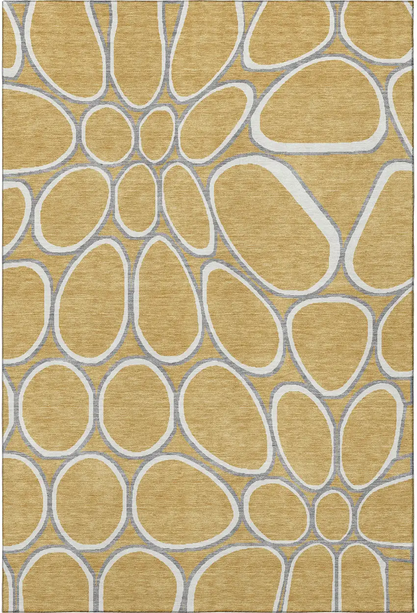 Gold Ivory And Gray Geometric Washable Area Rug With UV Protection Photo 3