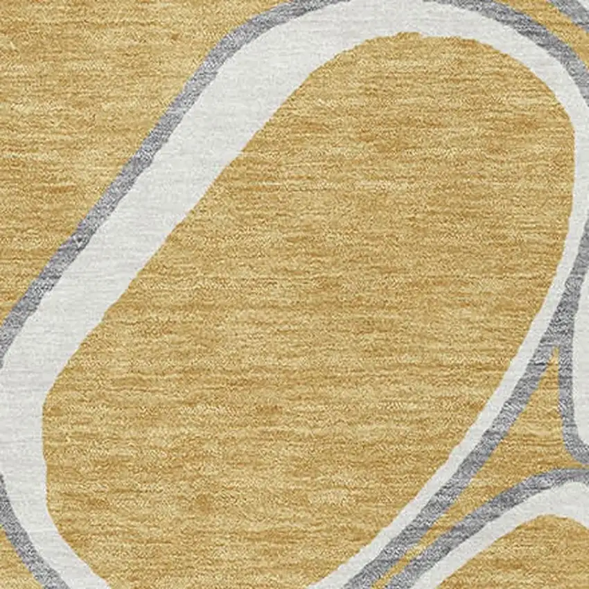 Gold Ivory And Gray Geometric Washable Area Rug With UV Protection Photo 2