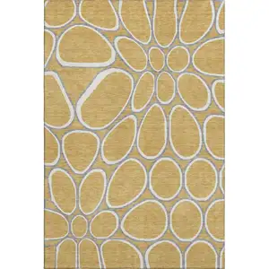 Photo of Gold Ivory And Gray Geometric Washable Area Rug With UV Protection