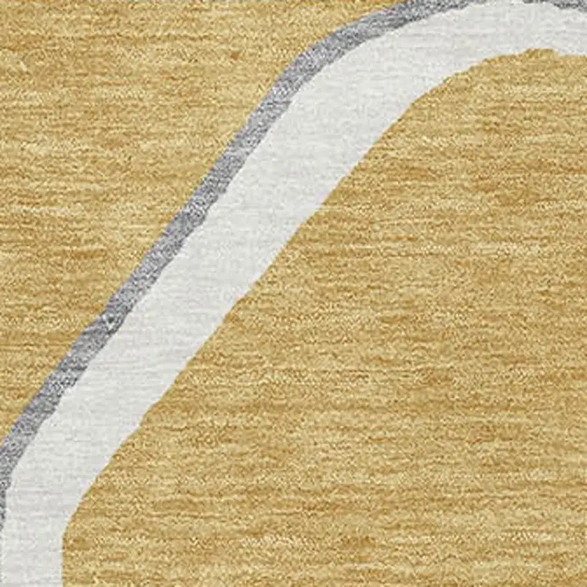 Gold Ivory And Gray Geometric Washable Area Rug With UV Protection Photo 2