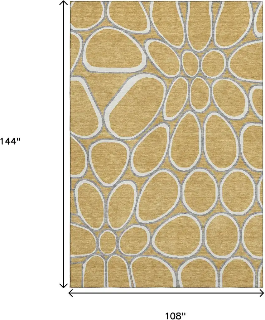 Gold Ivory And Gray Geometric Washable Area Rug With UV Protection Photo 9