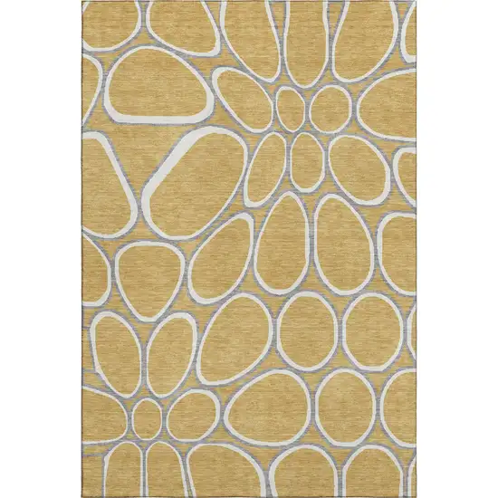 Gold Ivory And Gray Geometric Washable Area Rug With UV Protection Photo 1