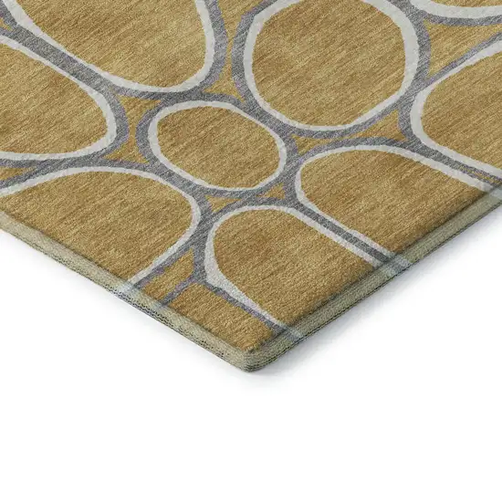 Gold Ivory And Gray Geometric Washable Area Rug With UV Protection Photo 6