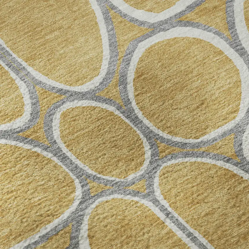 Gold Ivory And Gray Geometric Washable Area Rug With UV Protection Photo 8