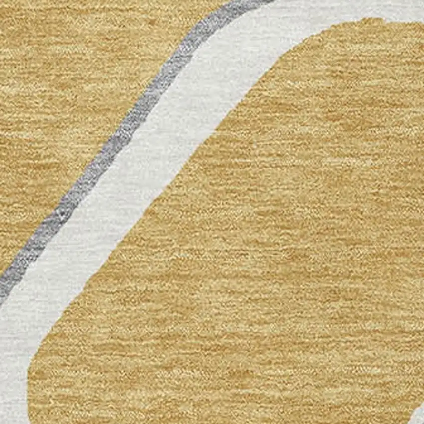 Gold Ivory And Gray Geometric Washable Area Rug With UV Protection Photo 2