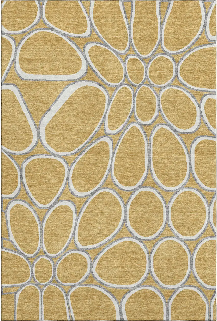 Gold Ivory And Gray Geometric Washable Area Rug With UV Protection Photo 1