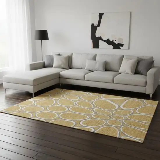 Gold Ivory And Gray Geometric Washable Area Rug With UV Protection Photo 2