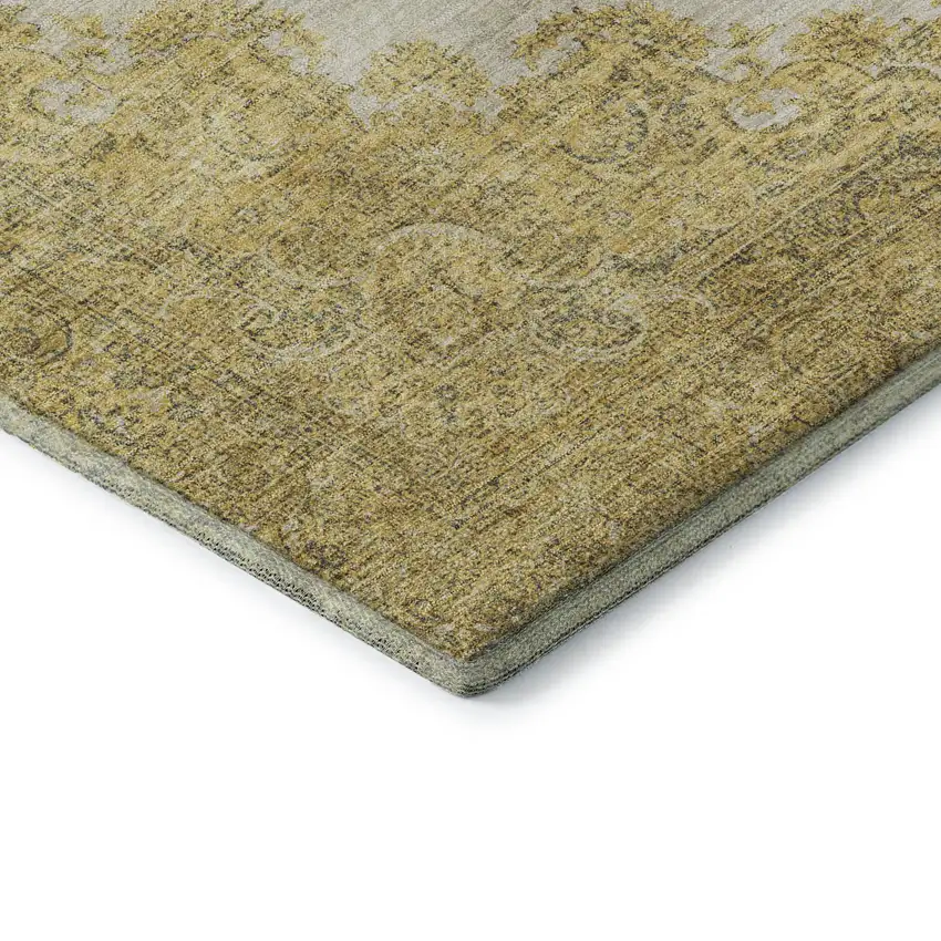 Gold Ivory And Gray Oriental Washable Area Rug With UV Protection Photo 7