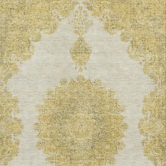 Gold Ivory And Gray Oriental Washable Area Rug With UV Protection Photo 2
