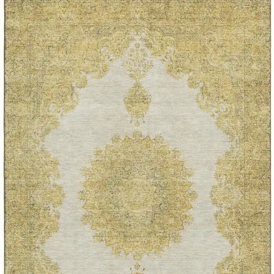 Gold Ivory And Gray Oriental Washable Area Rug With UV Protection Photo 3