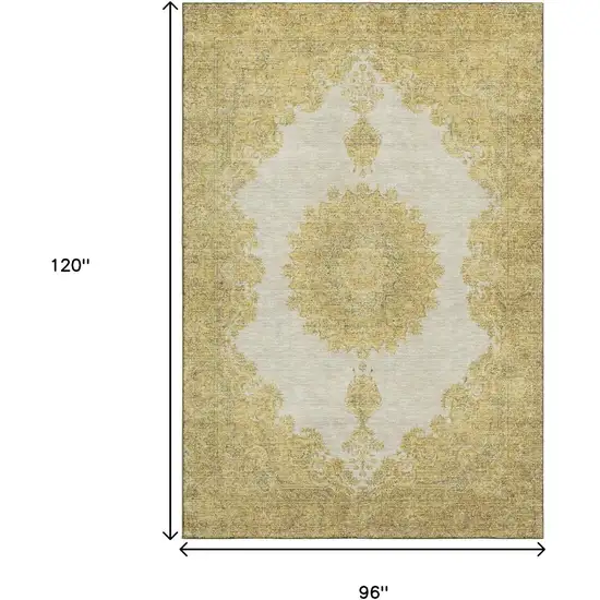 Gold Ivory And Gray Oriental Washable Area Rug With UV Protection Photo 7