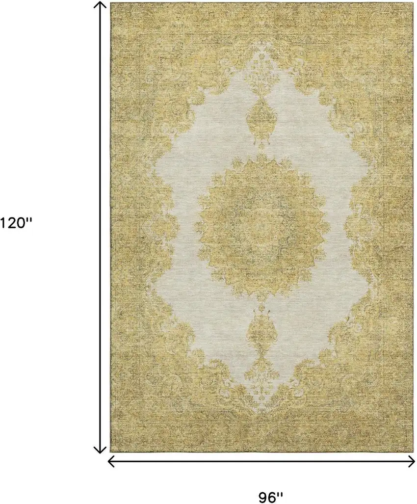 Gold Ivory And Gray Oriental Washable Area Rug With UV Protection Photo 7