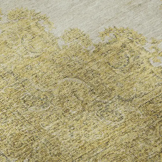 Gold Ivory And Gray Oriental Washable Area Rug With UV Protection Photo 9