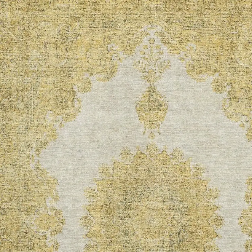 Gold Ivory And Gray Oriental Washable Area Rug With UV Protection Photo 2