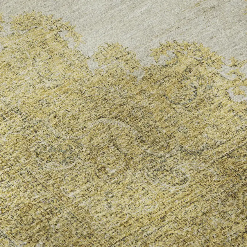 Gold Ivory And Gray Oriental Washable Area Rug With UV Protection Photo 9