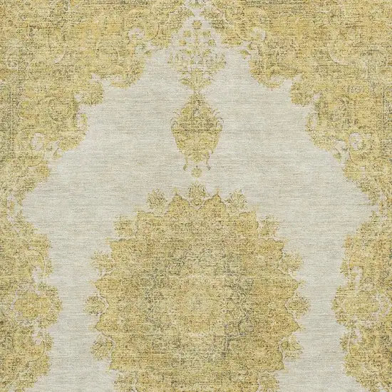Gold Ivory And Gray Oriental Washable Area Rug With UV Protection Photo 2