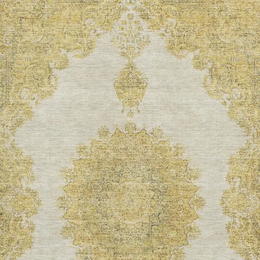 Gold Ivory And Gray Oriental Washable Area Rug With UV Protection Photo 2