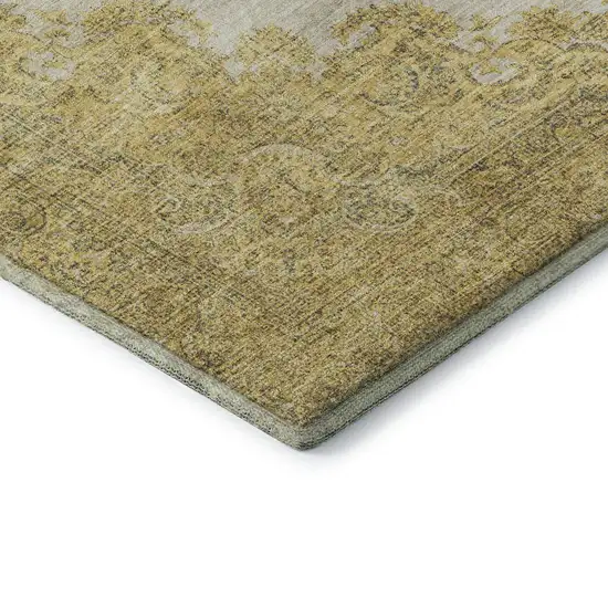 Gold Ivory And Gray Oriental Washable Area Rug With UV Protection Photo 7
