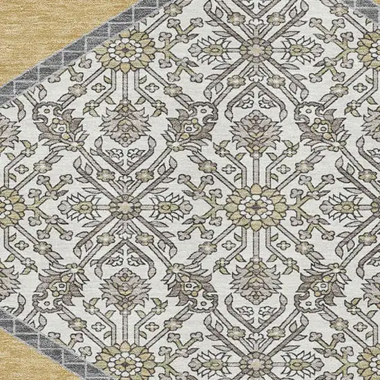 Gold Ivory And Gray Oriental Washable Area Rug With UV Protection Photo 2