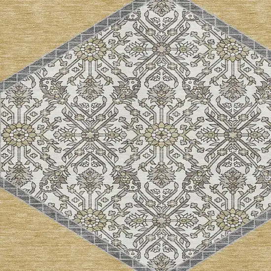 Gold Ivory And Gray Oriental Washable Area Rug With UV Protection Photo 2