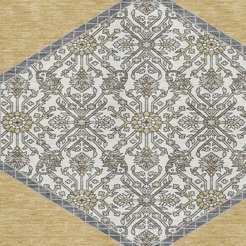 Gold Ivory And Gray Oriental Washable Area Rug With UV Protection Photo 2