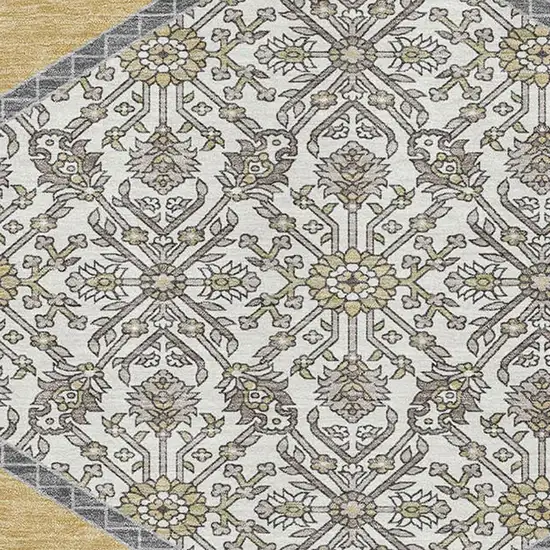 Gold Ivory And Gray Oriental Washable Area Rug With UV Protection Photo 2